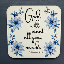 Christian Magnet Set with Bible Verse, Cardinal and Blue Floral, Inspirational Scripture Gift, 3x3 Set of 4 -M1
