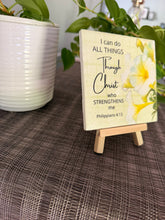 I can do all things through Christ Philippians 4:13 floral ceramic tile on natural wood easel