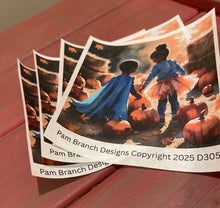 Fall Rice paper for decoupage with African American children in a pumpkin patch, Autumn art supply for DIY craft projects D305