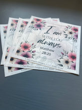 Rice Paper for Decoupage, Pink, Cream and Purple Flowers - "I am With You Always" - Christian Craft Sheet, Decoupage Paper, Bible verse D185