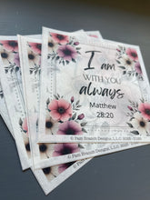 Rice Paper for Decoupage, Pink, Cream and Purple Flowers - "I am With You Always" - Christian Craft Sheet, Decoupage Paper, Bible verse D185