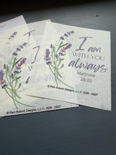 Lavender botanical rice paper for decoupage, I am with you always Matthew 28:20 D627