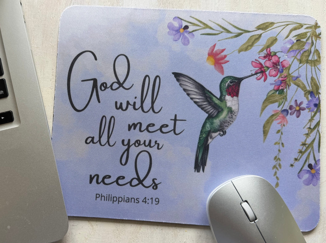 Hummingbird Mouse Pad - God Will Meet All Your Needs – Philippians 4:19 Gift for Christians MP6
