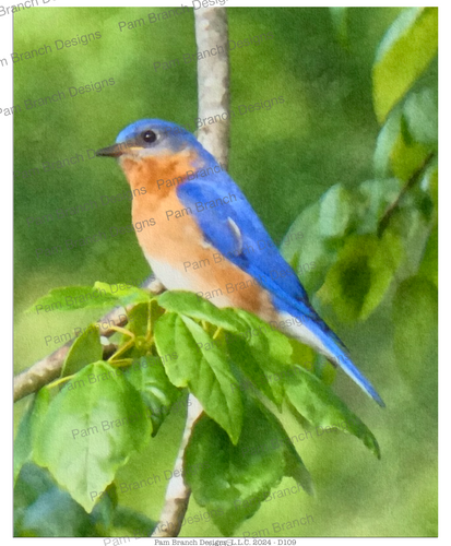 Decoupage Rice Paper with a Bluebird in a Tree with Green Leaves  D109