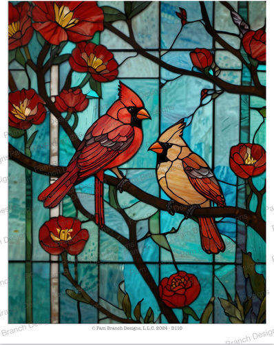 Decoupage Rice Paper, Faux Stained Glass with Male and Female Cardinals D110