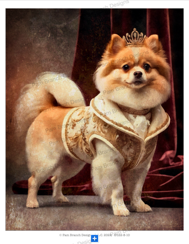 Decoupage Rice Paper, Regal Pomeranian Portrait, Dog with Crown D122