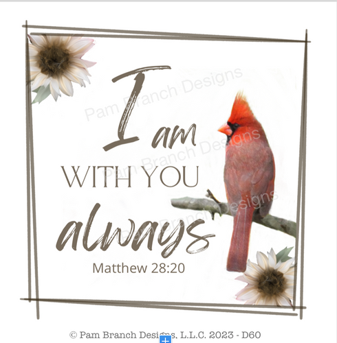 Decoupage sheet with a male cardinal perched on a branch, surrounded by flowers.  Bible verse 