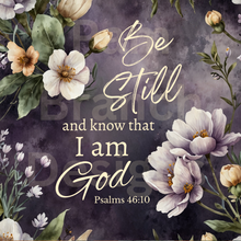 Rice Paper with Purple Cream Magnolias, Floral Christian Craft Paper - "Be Still and Know that I am God" - Bible Verse Decoupage Sheet, D169