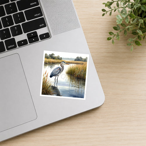 Great Blue Heron in a Marsh, Waterproof Sticker, ST11-634