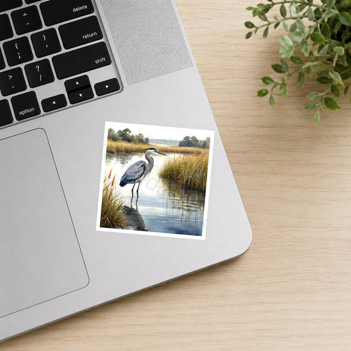 Great Blue Heron in a Marsh, Waterproof Sticker, ST15-612