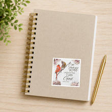Cardinal pair Be Still waterproof sticker on notebook