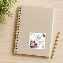 Purple floral cardinal Praise God waterproof sticker on notebook
