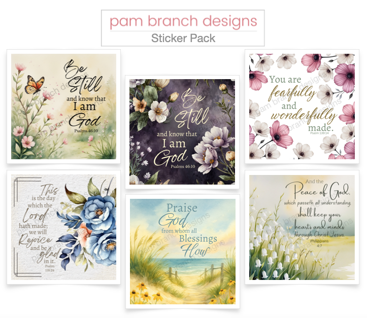 Floral Stickers with Scriptures! Pack of Six Inspirational Stickers ST3