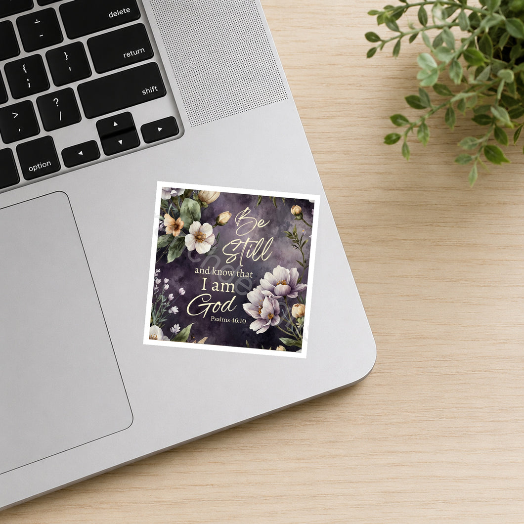 Be Still and Know That I Am God butterfly floral sticker on laptop