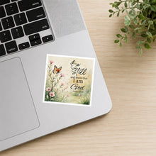 Be Still and Know That I Am God dark floral sticker on laptop
