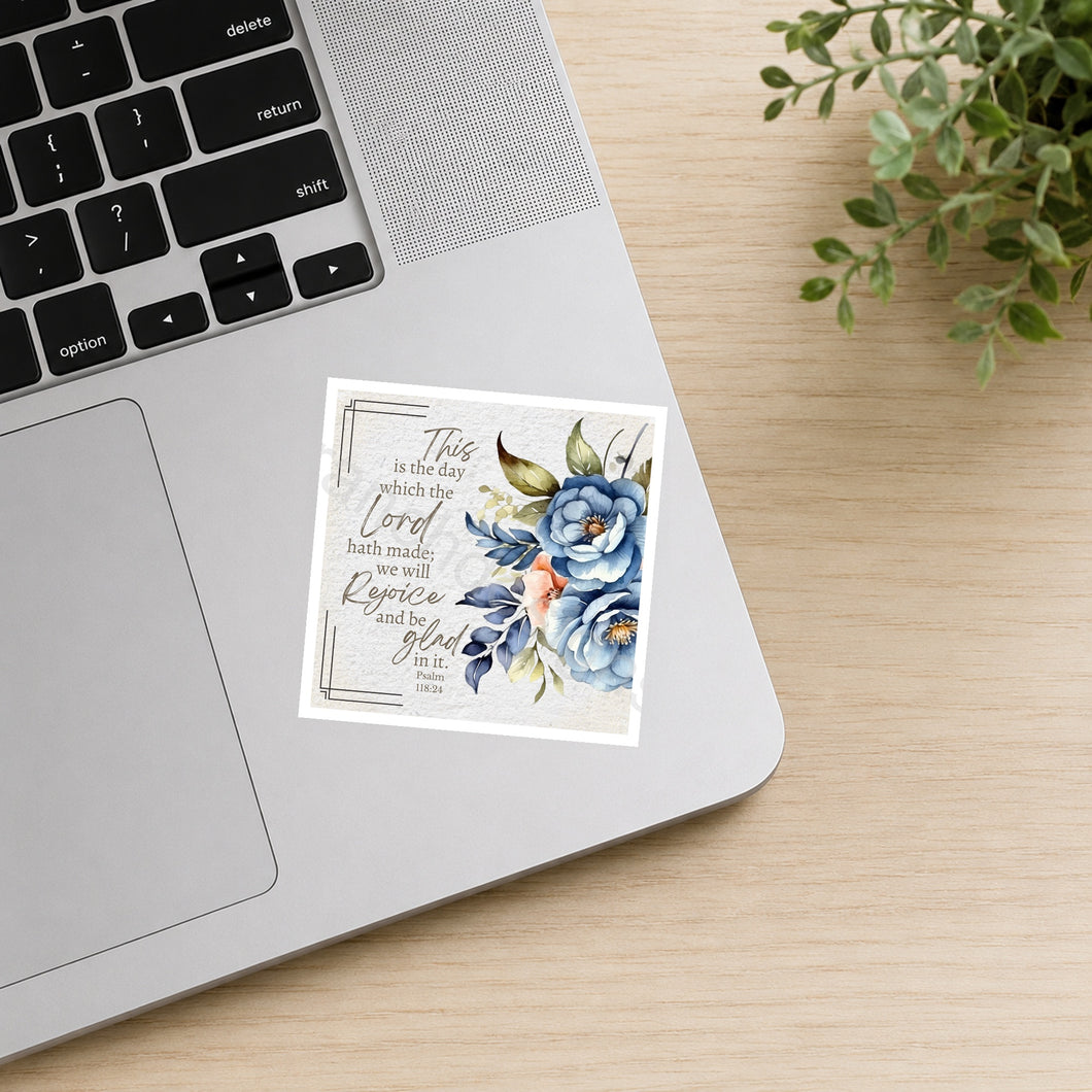 Blue flowers This is the day waterproof sticker on laptop
