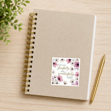 Pink flowers Fearfully and Wonderfully Made waterproof sticker on notebook