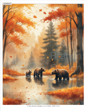 Decoupage Rice Paper – Bear Family in Autumn River - Two Size Options - D270