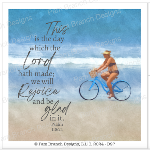 Decoupage Paper, Woman on a bike at the beach with Bible Verse, Rice Paper, 