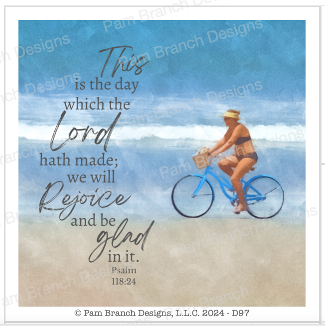 Decoupage Paper, Woman on a bike at the beach with Bible Verse, Rice Paper, 