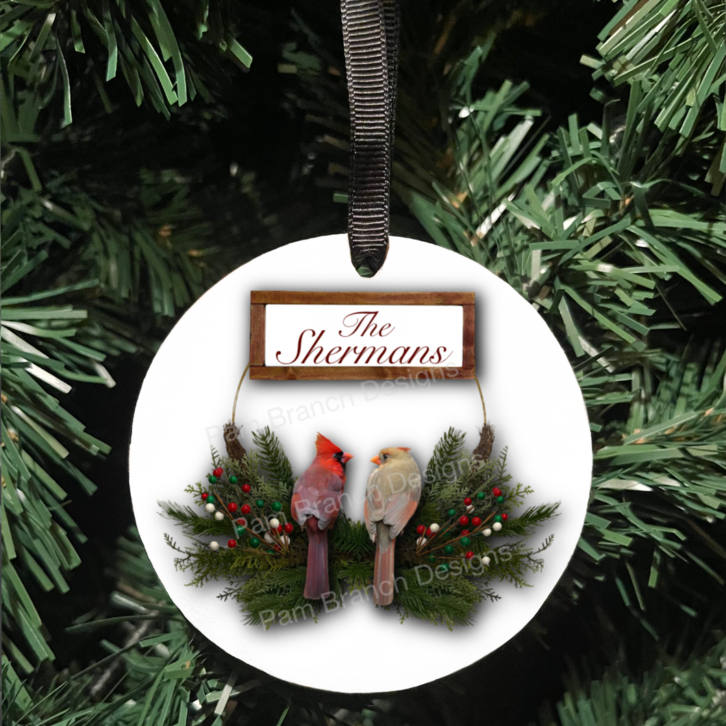 Customized, Personalized - Christmas Ornament Cardinals, Family Name Z1