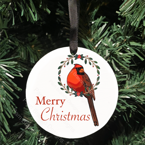 Cardinal, Merry Christmas Ornament, Wood, Holiday Ornament Z8