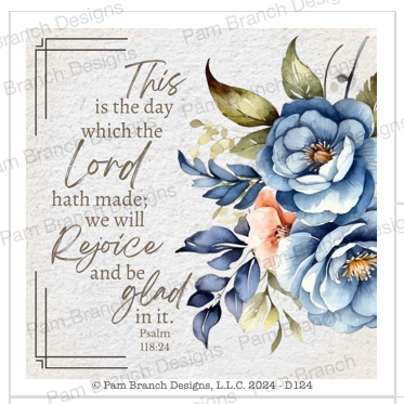 Rice Paper for Decoupage, Blue Flowers with Bible Verse,  