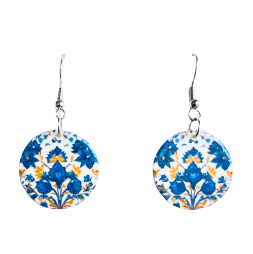 Handmade Blue Floral Earrings, Nature-Inspired, Decoupage Artisan Earrings E792