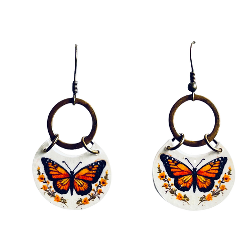 Handmade Earrings, Butterfly, Nature-Inspired, Decoupage Artisan Earrings E790