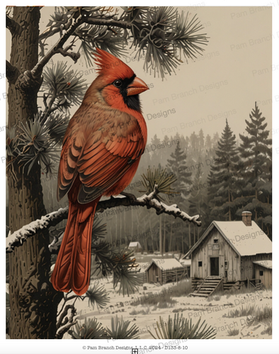 Rice Paper for Crafts and Decoupage, Vintage Red Cardinal with Barn, D133