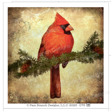 Vintage Cardinal on Pine Branch, Holiday Rice Paper - Decoupage Sheet D75