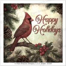 Rice Paper with a Vintage Cardinal in Pine Branches with "Happy Holidays" - Christmas Decoupage Sheet, D123