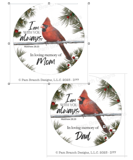 Decoupage Paper for Christmas Ornament, In Memory of Mom or Dad Cardinal D77