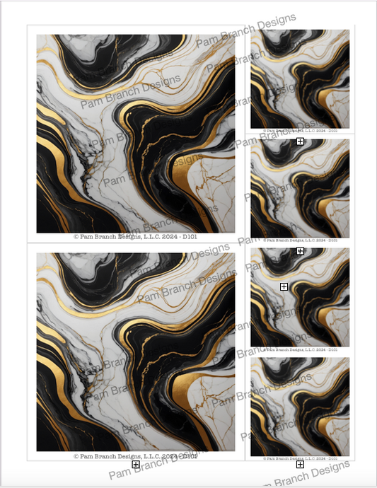 Black, Gold. White Marble, Digital Download for Decoupage, Printable D101