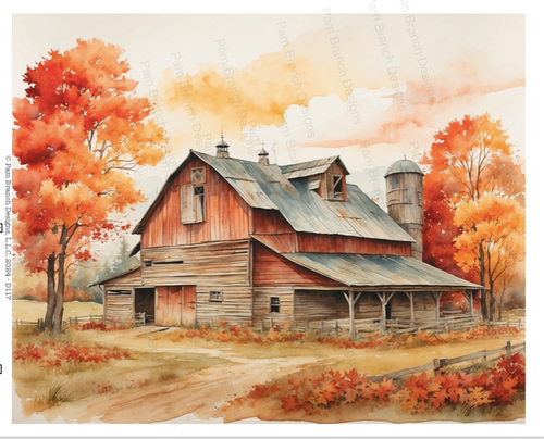 Barn set in fall with vibrant orange and red colors