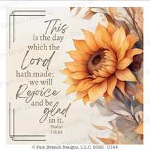 Rice Paper for Decoupage, Sunflower with Bible Verse,  "This is the day which the Lord...." D144