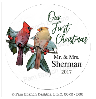 Christmas Ornament Decoupage Rice Paper, Customizable, Cardinals, First Christmas D68