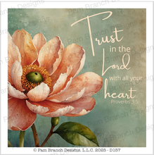 Rice Paper for Decoupage, peach magnolia, flowers, bible verse "Trust in the Lord with all your heart" Proverbs 3:5 D157
