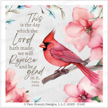 Rice Paper for Decoupage, Pink Flowers and Cardinal with Bible Verse,  "This is the day which the Lord...." D145
