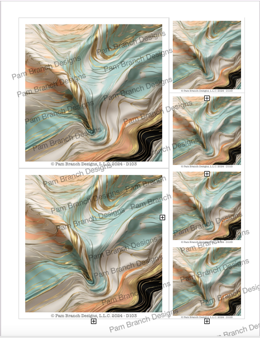 Peach, Aqua, Gold, Black, Faux Fabric Wave, Digital Download for Decoupage, Printable D103