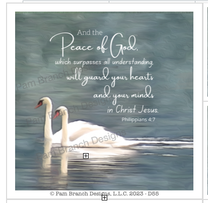 Bible verse on a rice paper featuring two swans on a lake.  Includes the Bible verse 