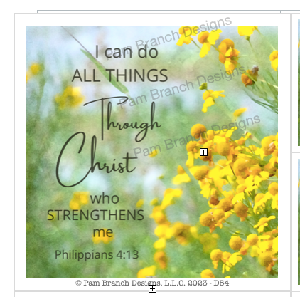 Decoupage rice paper with yellow flowers, and the Bible verse “I can do all things through Christ who strengthens me.”
