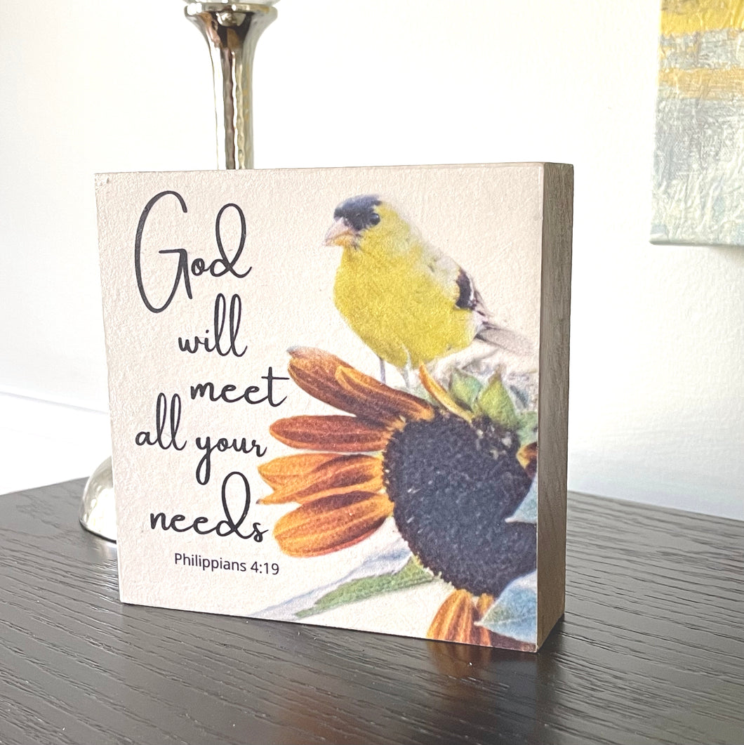 Goldfinch, Natural Wood Sign with Bible Verse, HD5