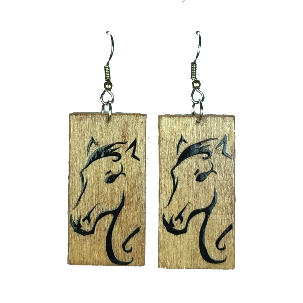 Horse on Wood Earrings #E619