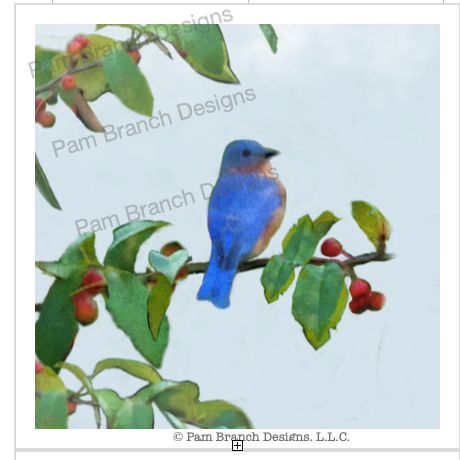 Decoupage paper for DIY project with bluebird on a branch. Green leaves red berries are on the branch and there is a light blue sky on this rice paper.