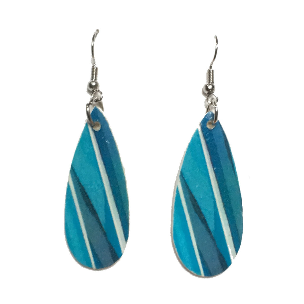 Blue and Aqua Graphic on Wood Earrings #E705