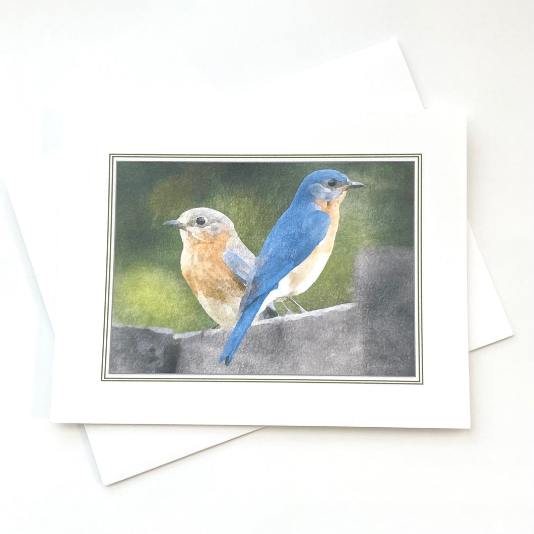 Bluebirds on a Fence, Greeting Card C52