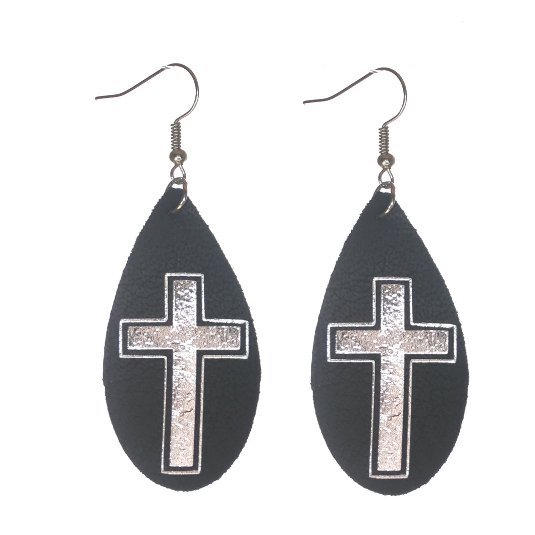 Black Faux Leather with Cross #E597