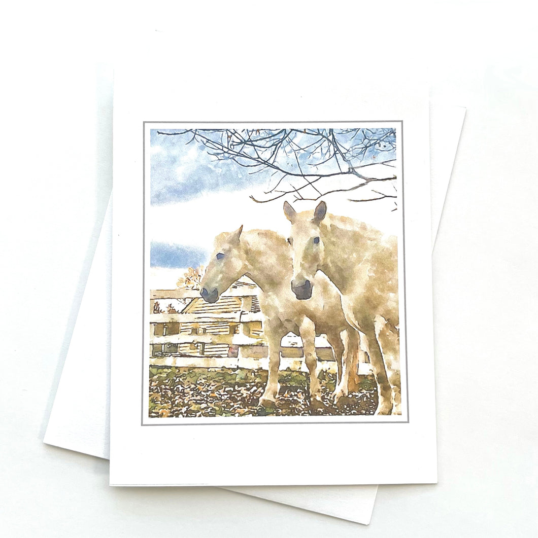 Horses by a Fence, Greeting Card C45
