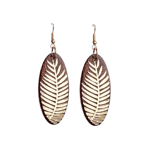 Gold Palm on Wood, Handmade Earrings E774